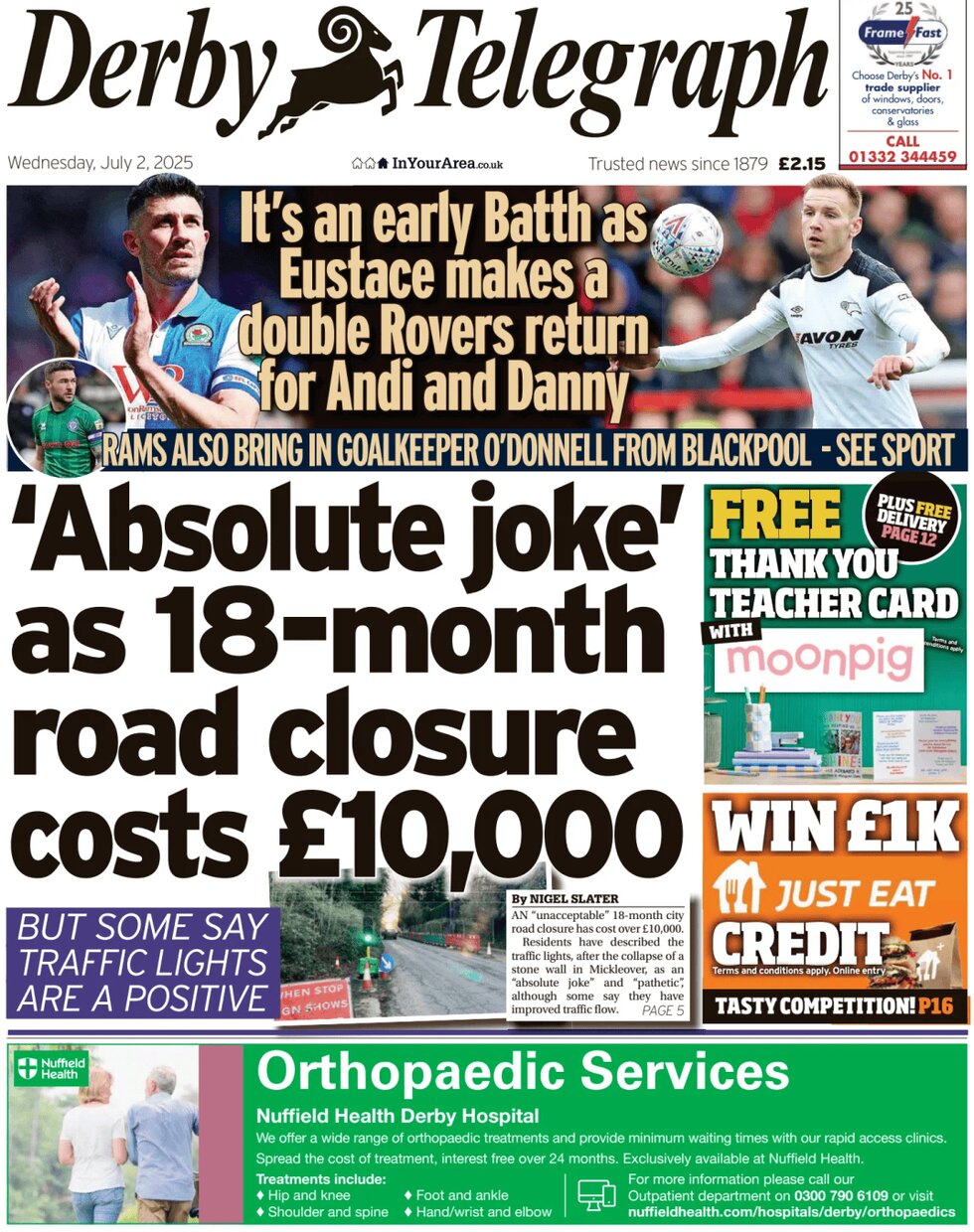 Derby Telegraph - Front Page - 07/02/2025