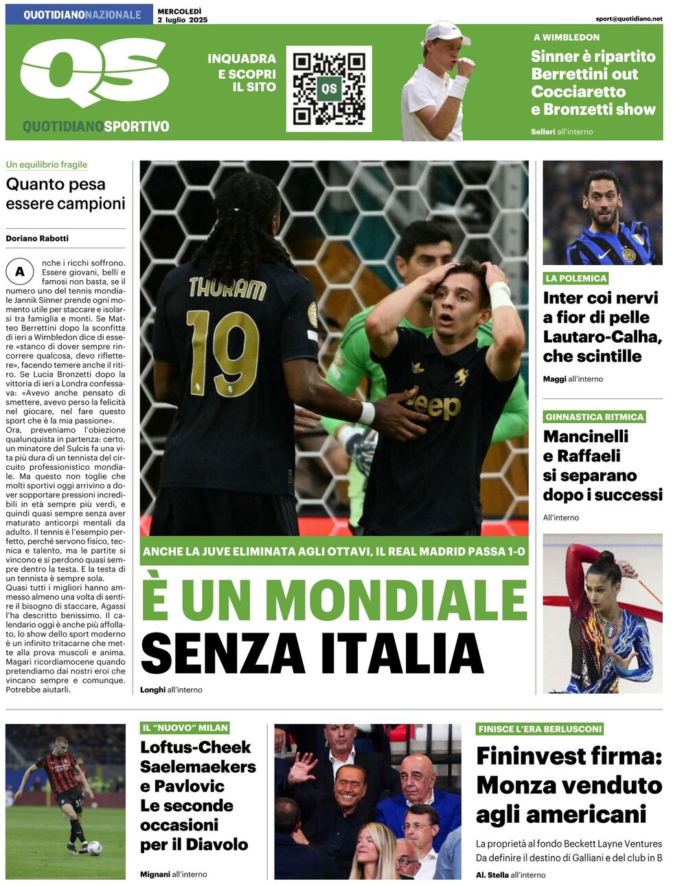 QS Quotidiano Sportivo - Front Page - 07/02/2025