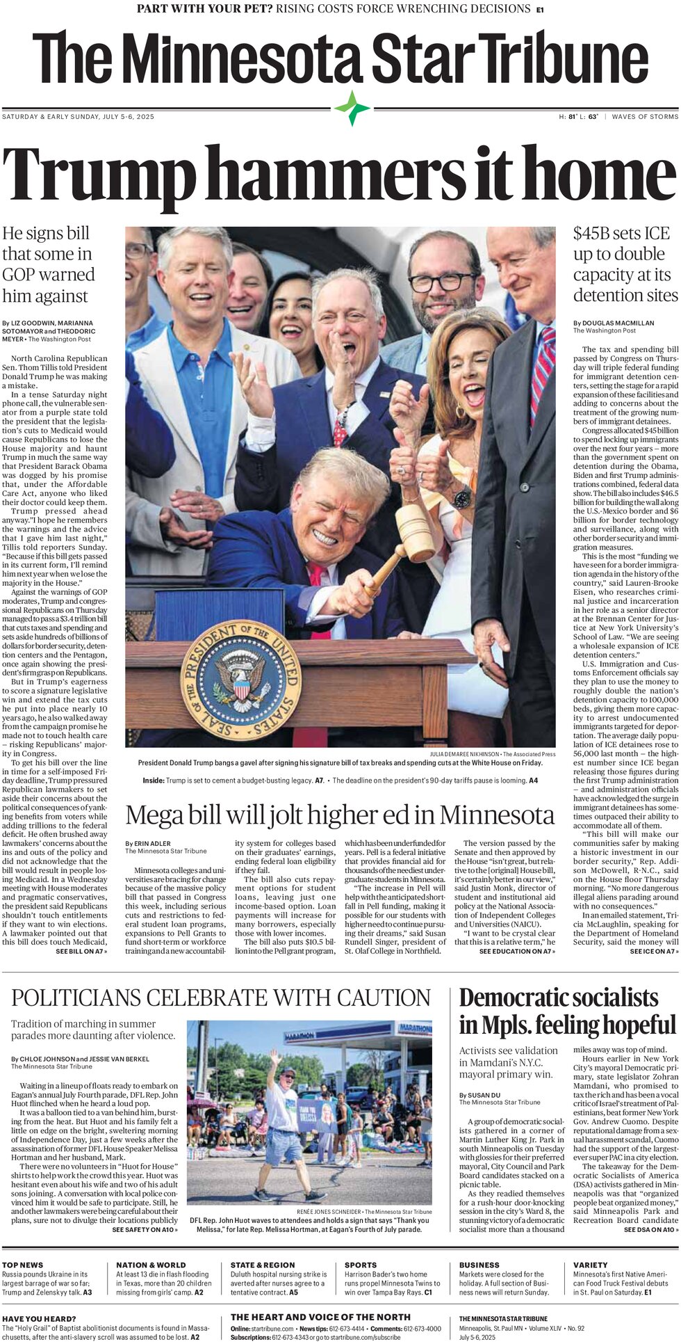 The Minnesota Star Tribune - Cover - 07/05/2025