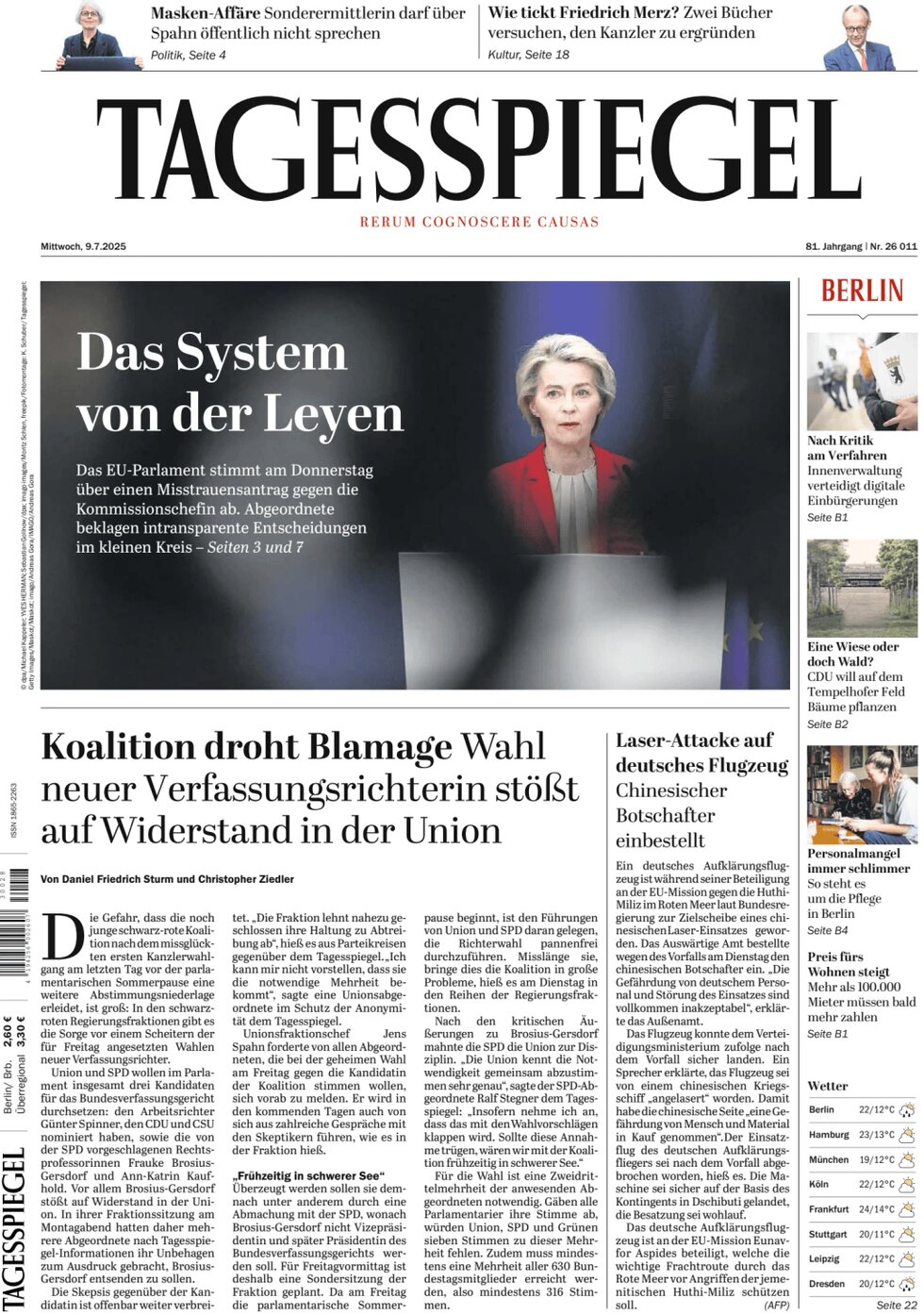 Der Tagesspiegel - Front Page - 07/09/2025