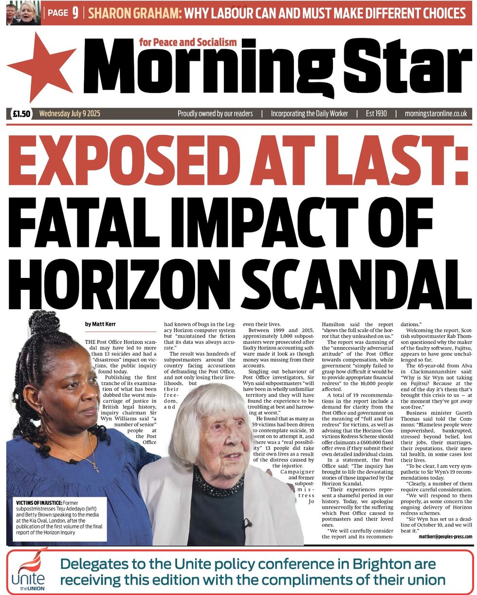 Morning Star - Front Page - 07/09/2025