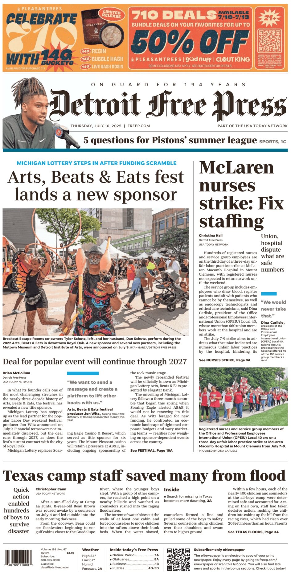 Detroit Free Press - Cover - 07/10/2025