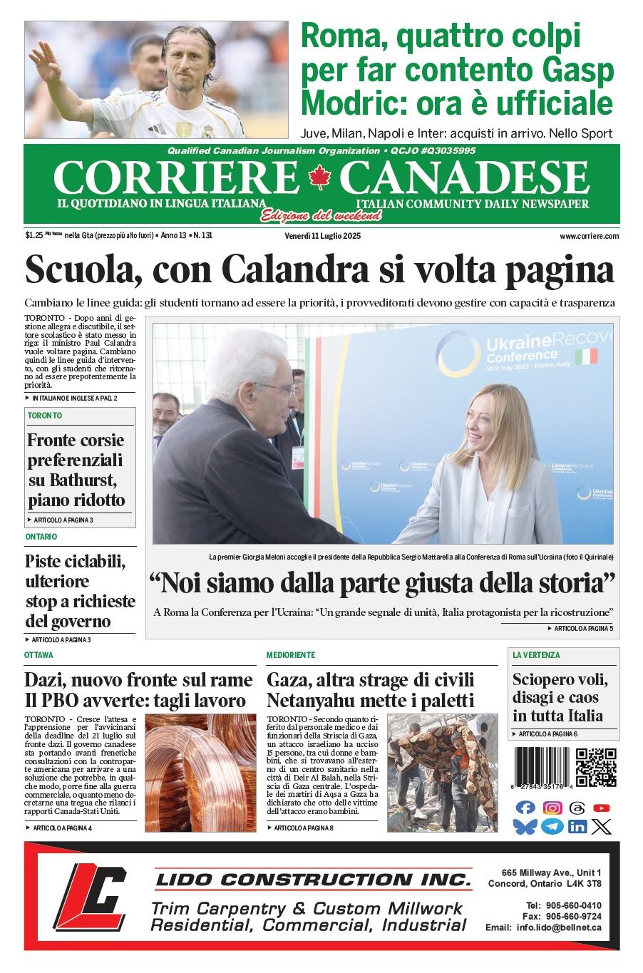 Corriere Canadese - Front Page - 07/11/2025