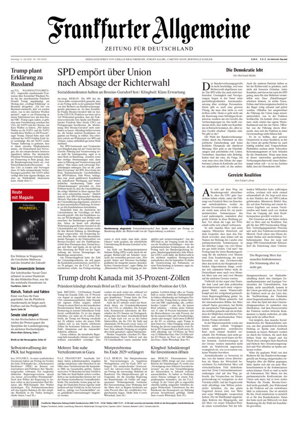 Frankfurter Allgemeine Zeitung - Front Page - 07/12/2025