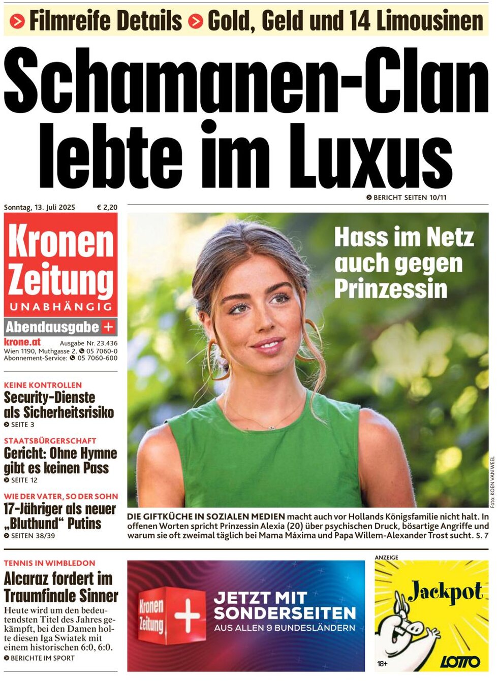 Kronen Zeitung - Front Page - 07/13/2025