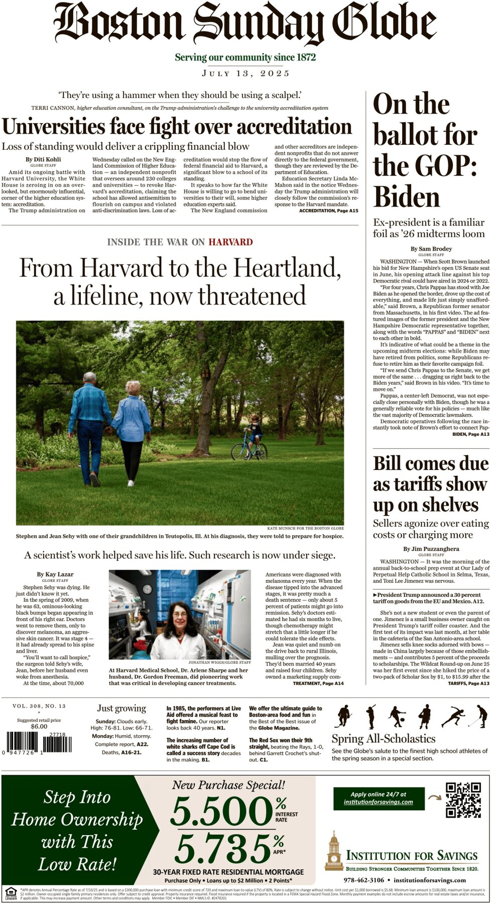 The Boston Globe - Cover - 07/13/2025