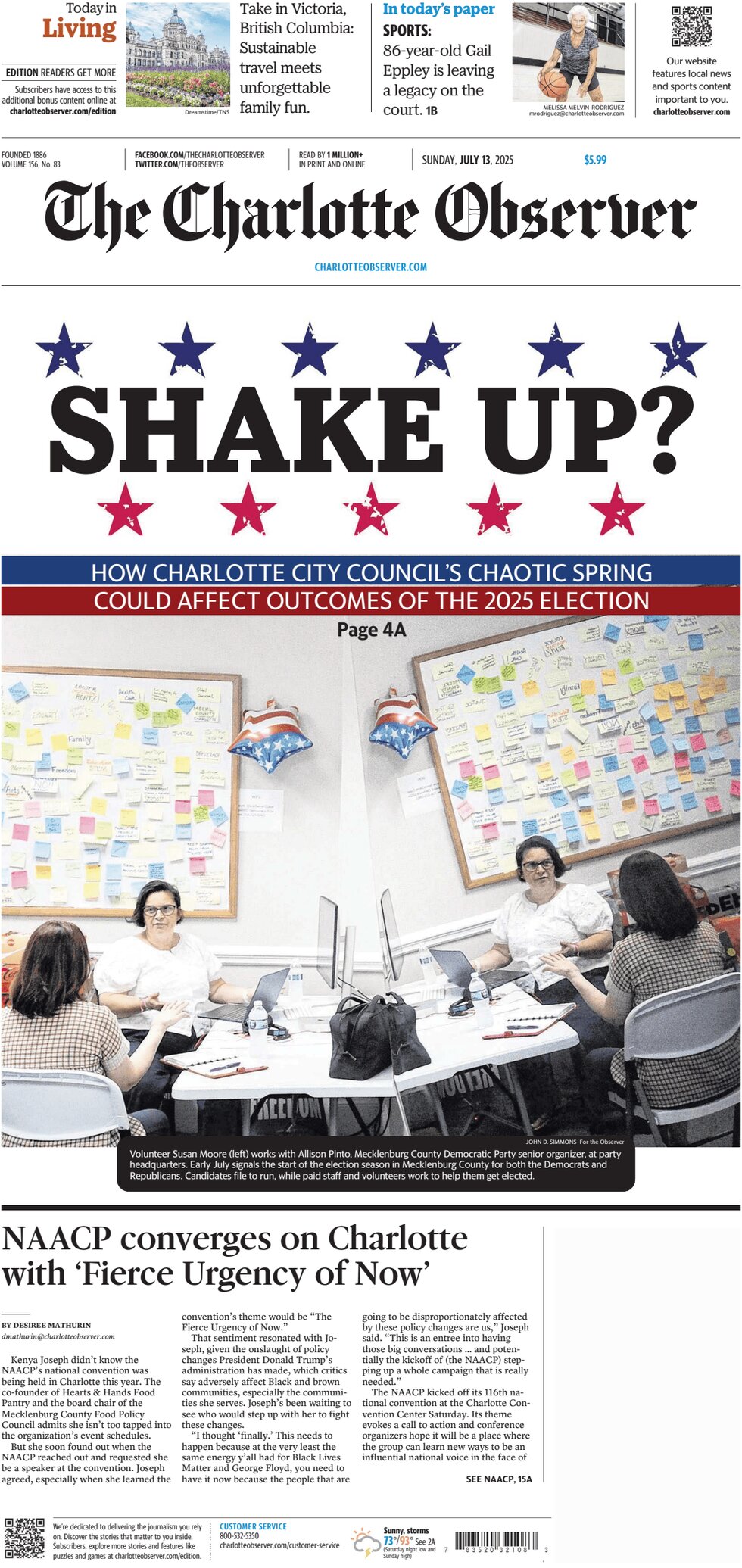 The Charlotte Observer - Cover - 07/13/2025