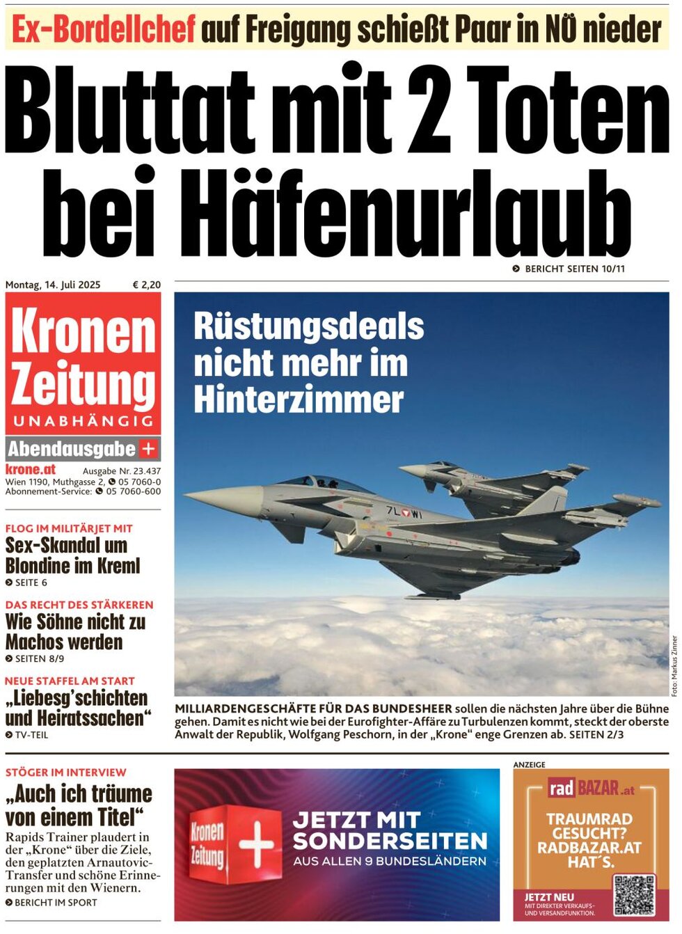 Kronen Zeitung - Front Page - 07/14/2025