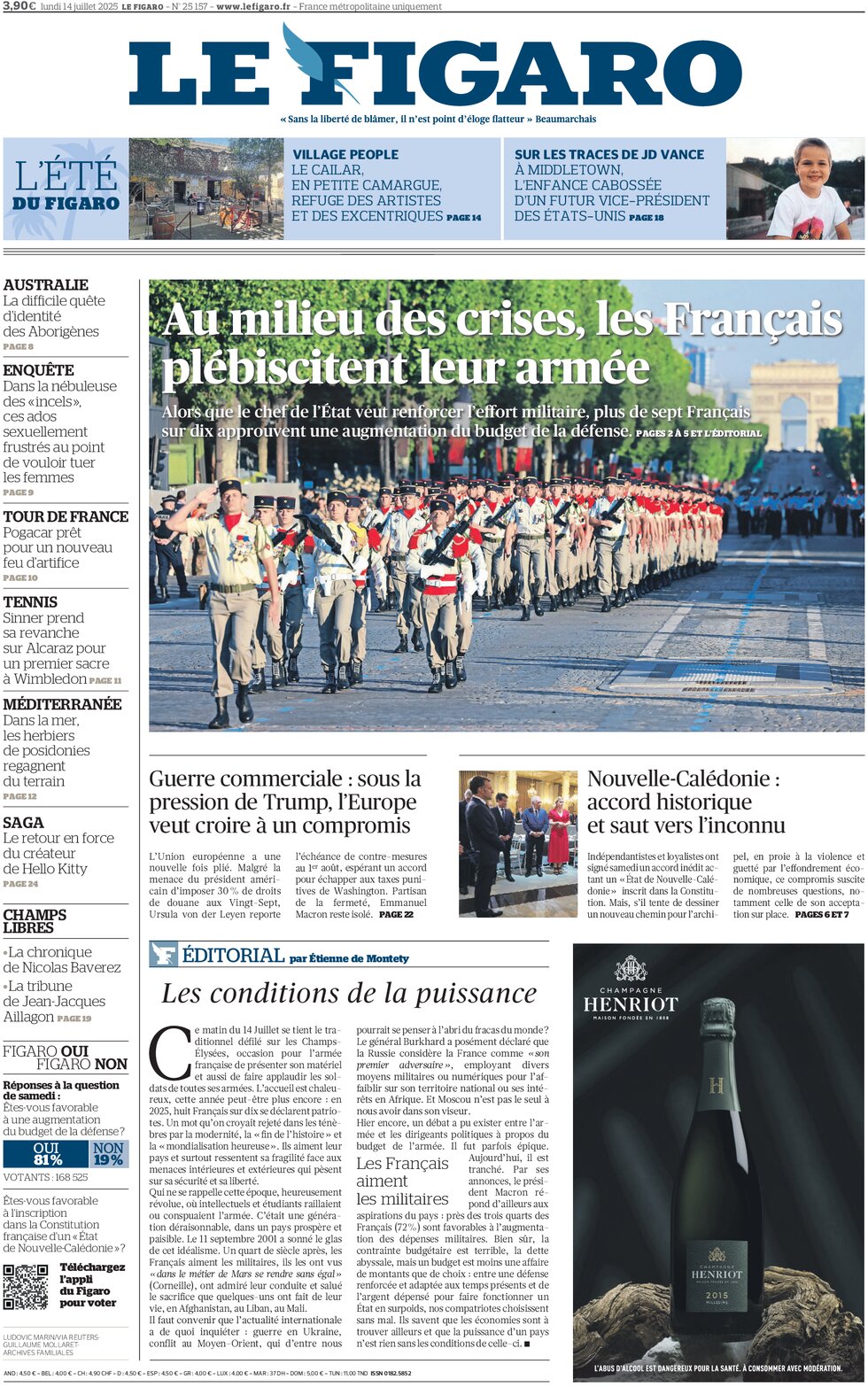 Le Figaro - Front Page - 07/14/2025