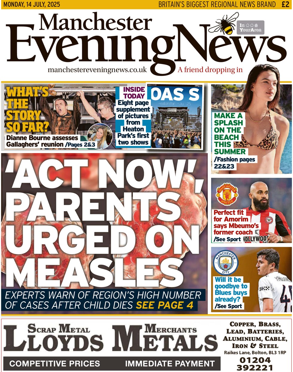 Manchester Evening News - Front Page - 07/14/2025
