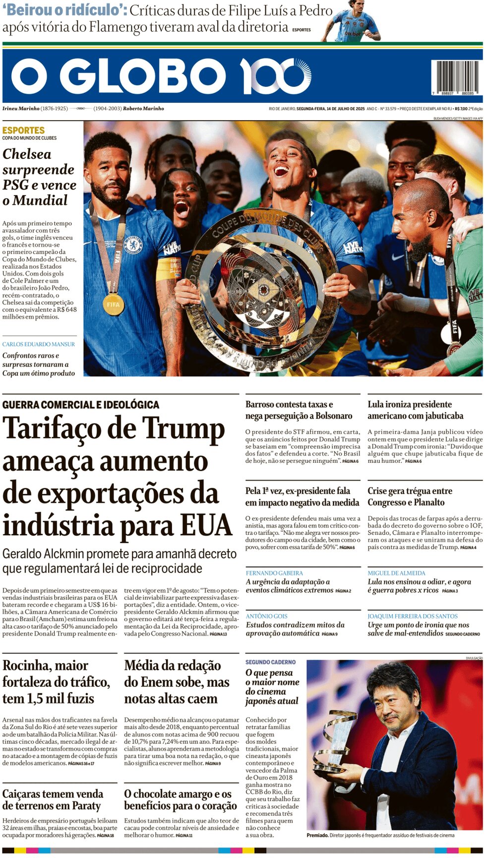 O Globo - Front Page - 07/14/2025