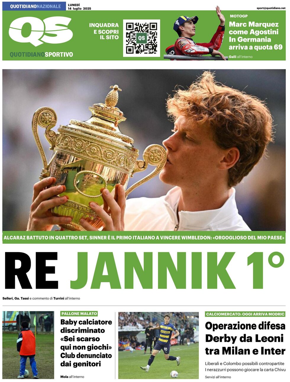 QS Quotidiano Sportivo - Front Page - 07/14/2025
