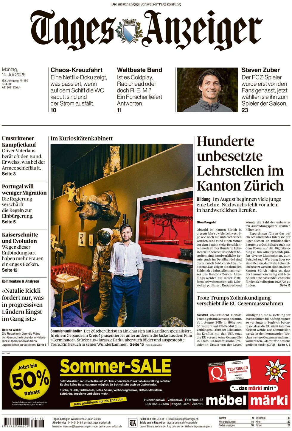Tages-Anzeiger (Tagi TA) - Front Page - 07/14/2025