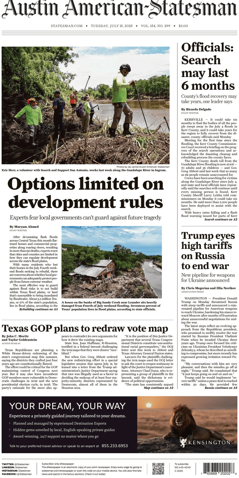 Austin american statesman today s front page 15 07 2025