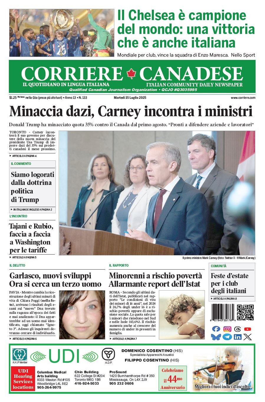 Corriere Canadese - Front Page - 07/15/2025
