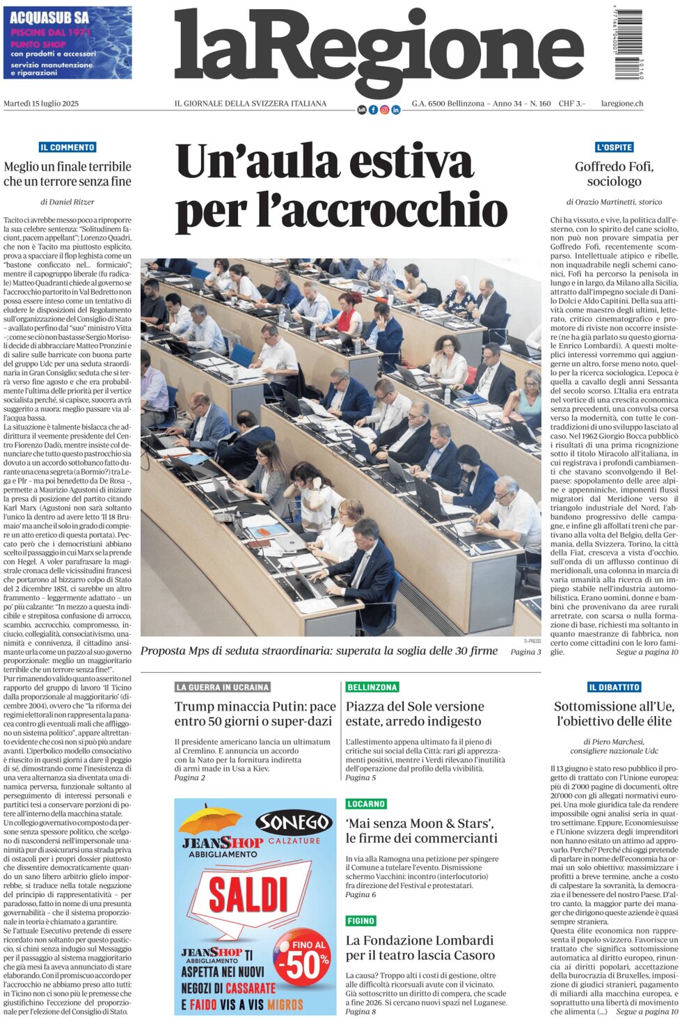 La Regione - Front Page - 07/15/2025