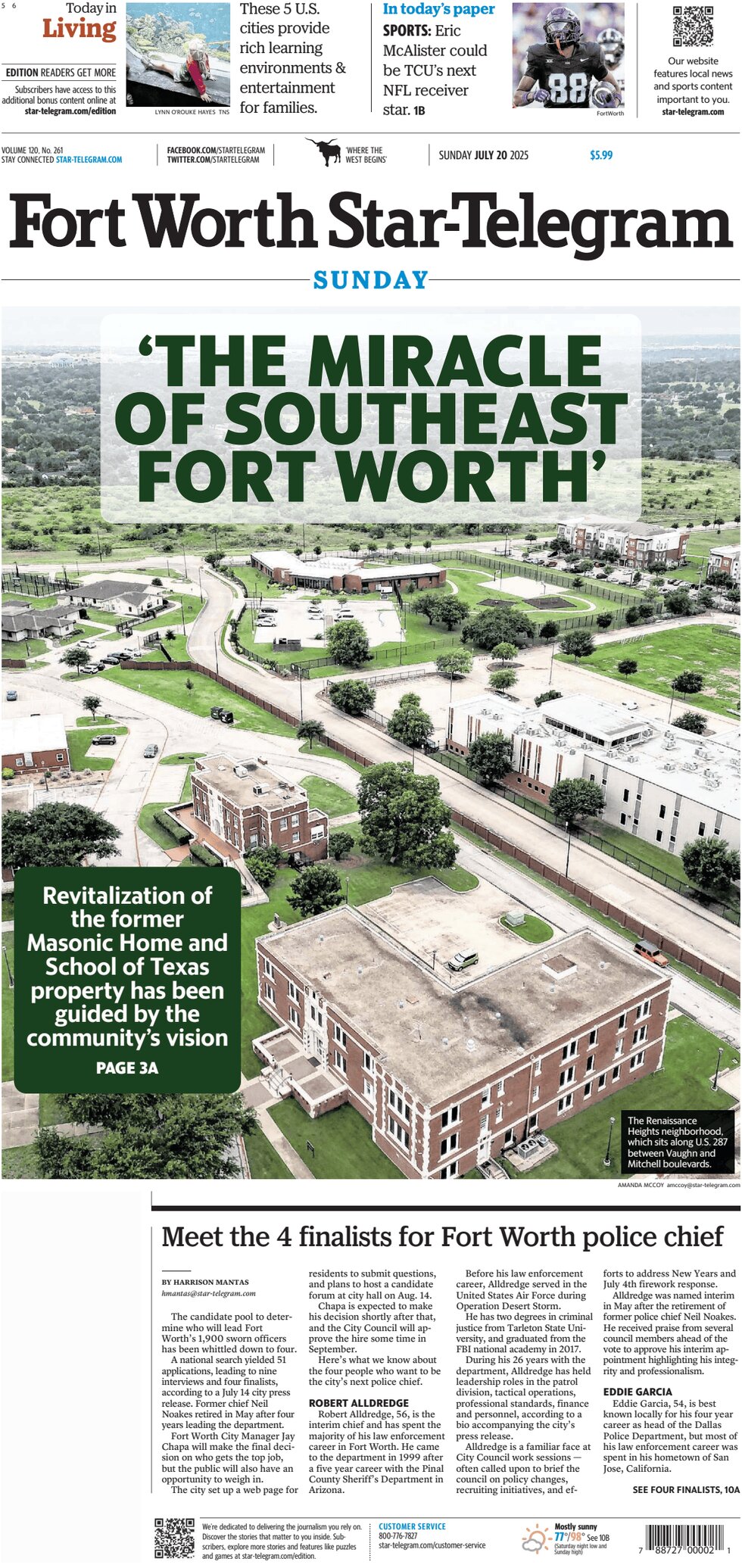 Fort Worth StarTelegram Today's Front Page, 20/07/2025