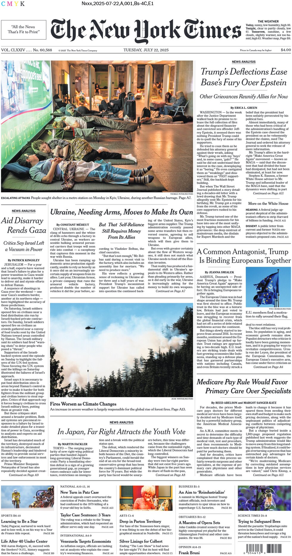 The New York Times - Today's Front Page, 22/07/2025