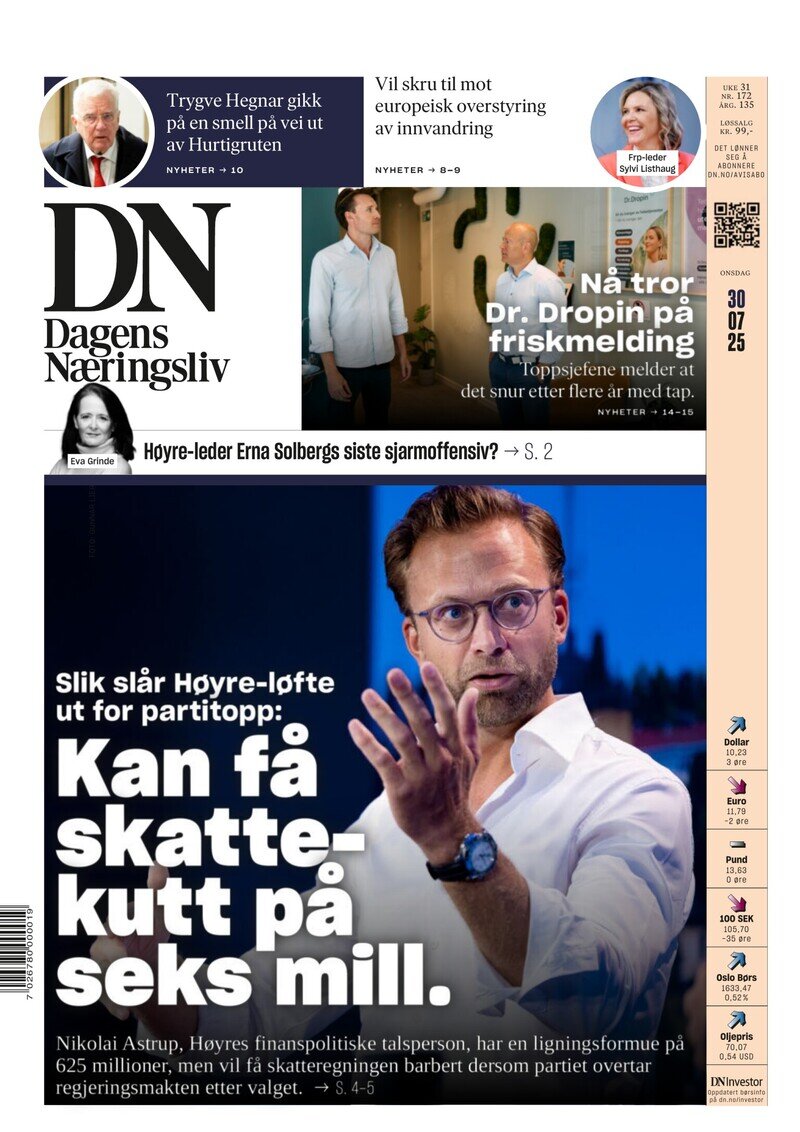 Dagens Næringsliv (DN) - Front Page - 07/30/2025