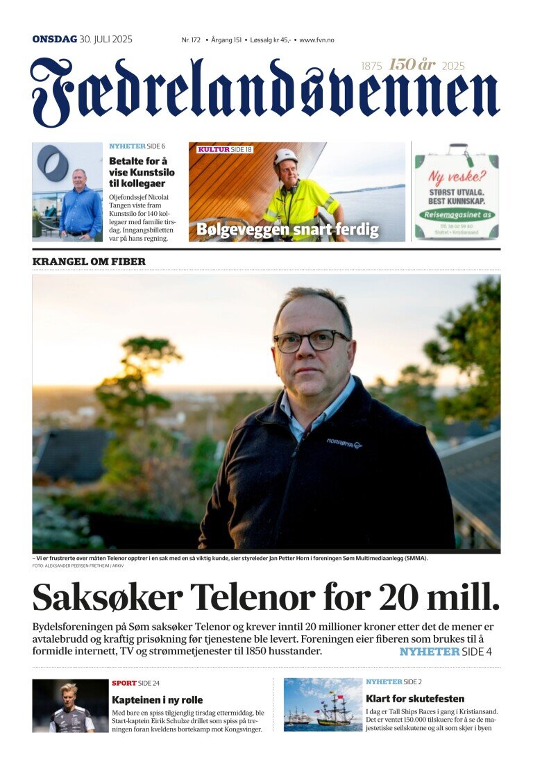 Fædrelandsvennen - Front Page - 07/30/2025