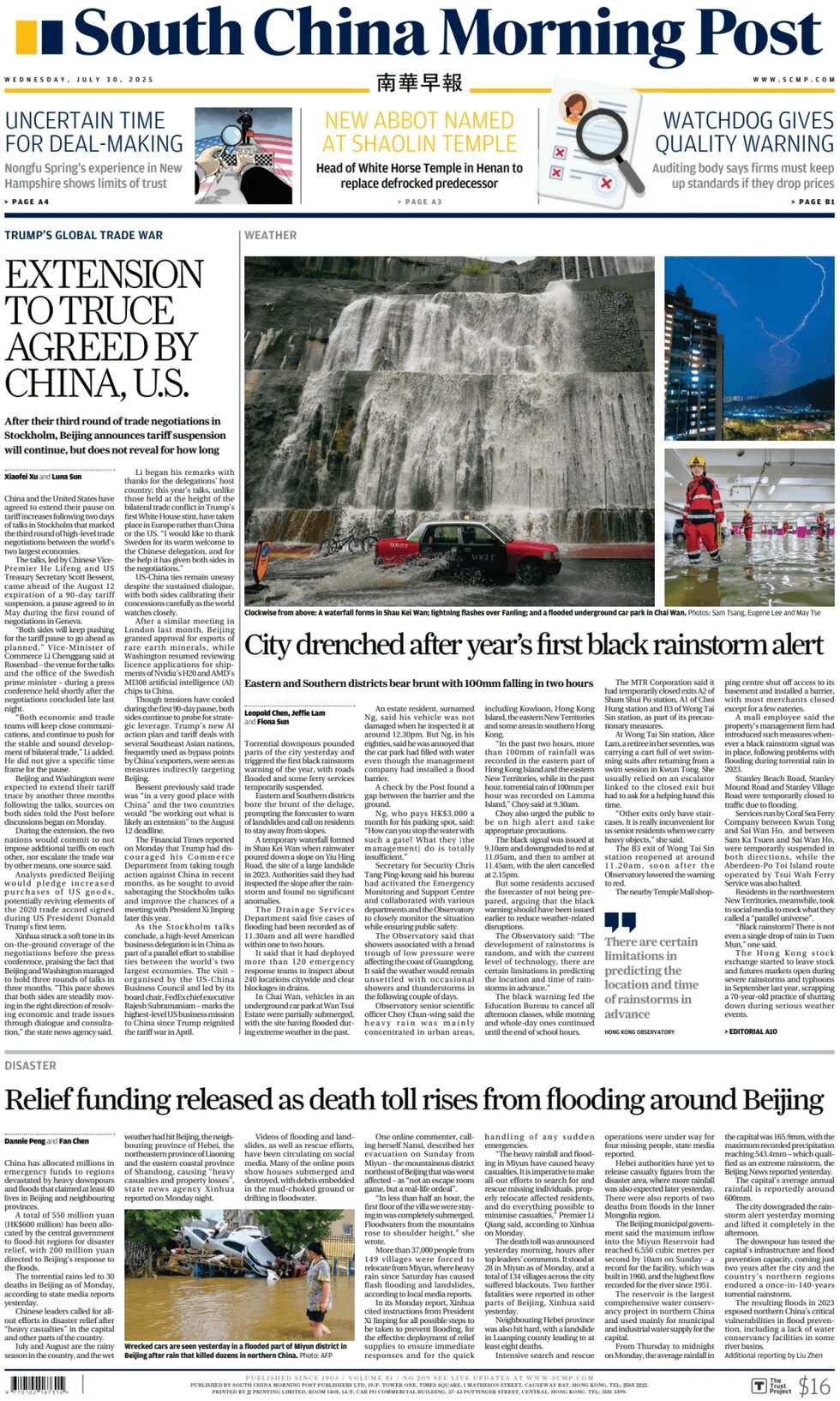 South China Morning Post - Todays Front Page, 30072025