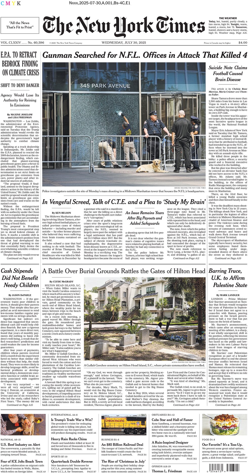 The New York Times - Today's Front Page, 30/07/2025