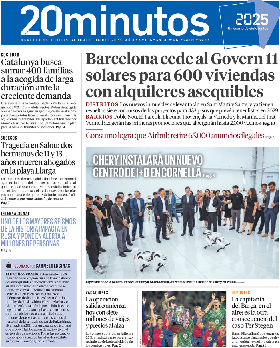 20 minutos (Barcelona) - Front Page - 07/31/2025