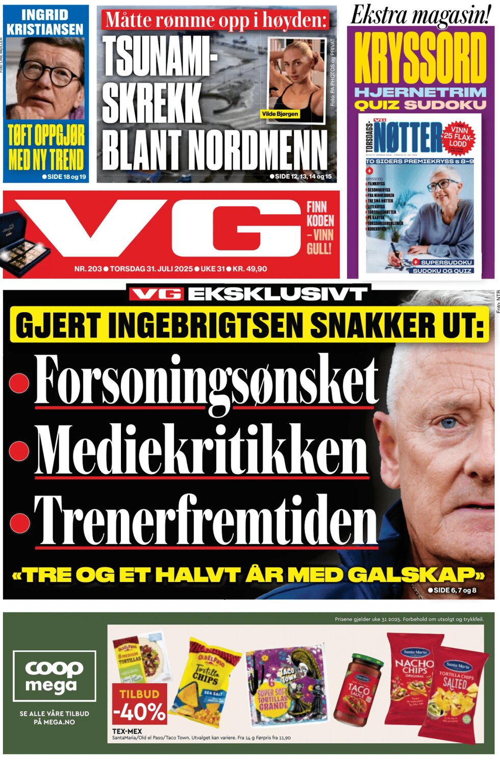 Verdens Gang (VG) - Front Page - 07/31/2025