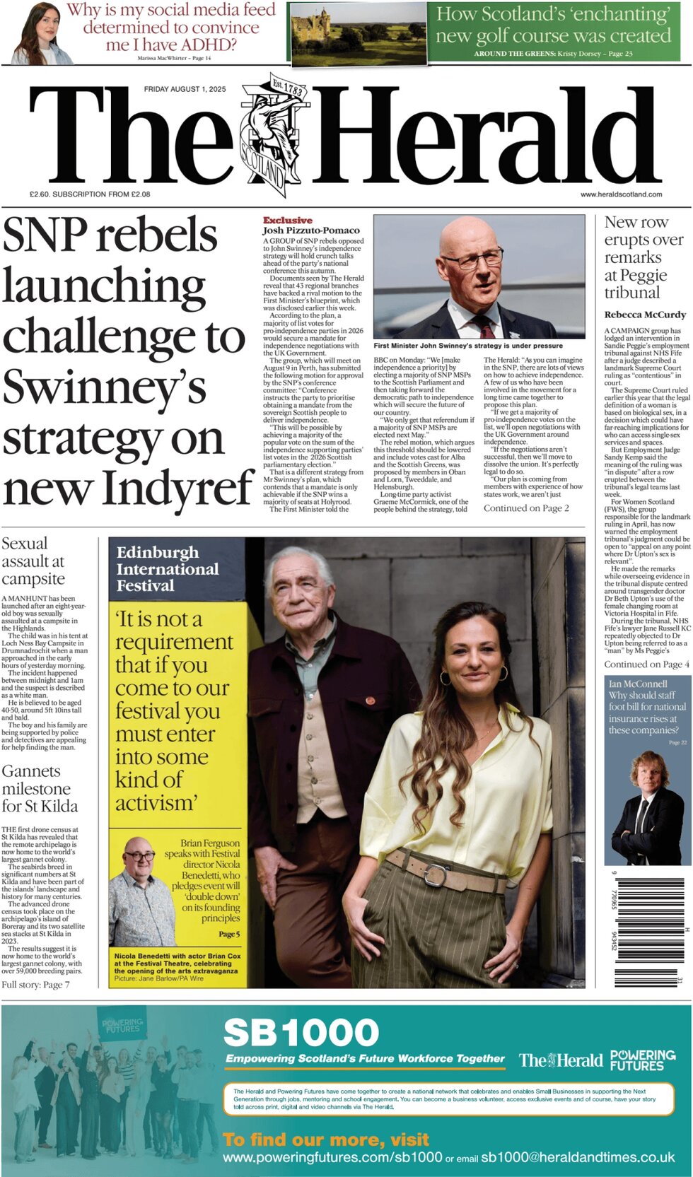 The herald scotland today s front page 01 08 2025
