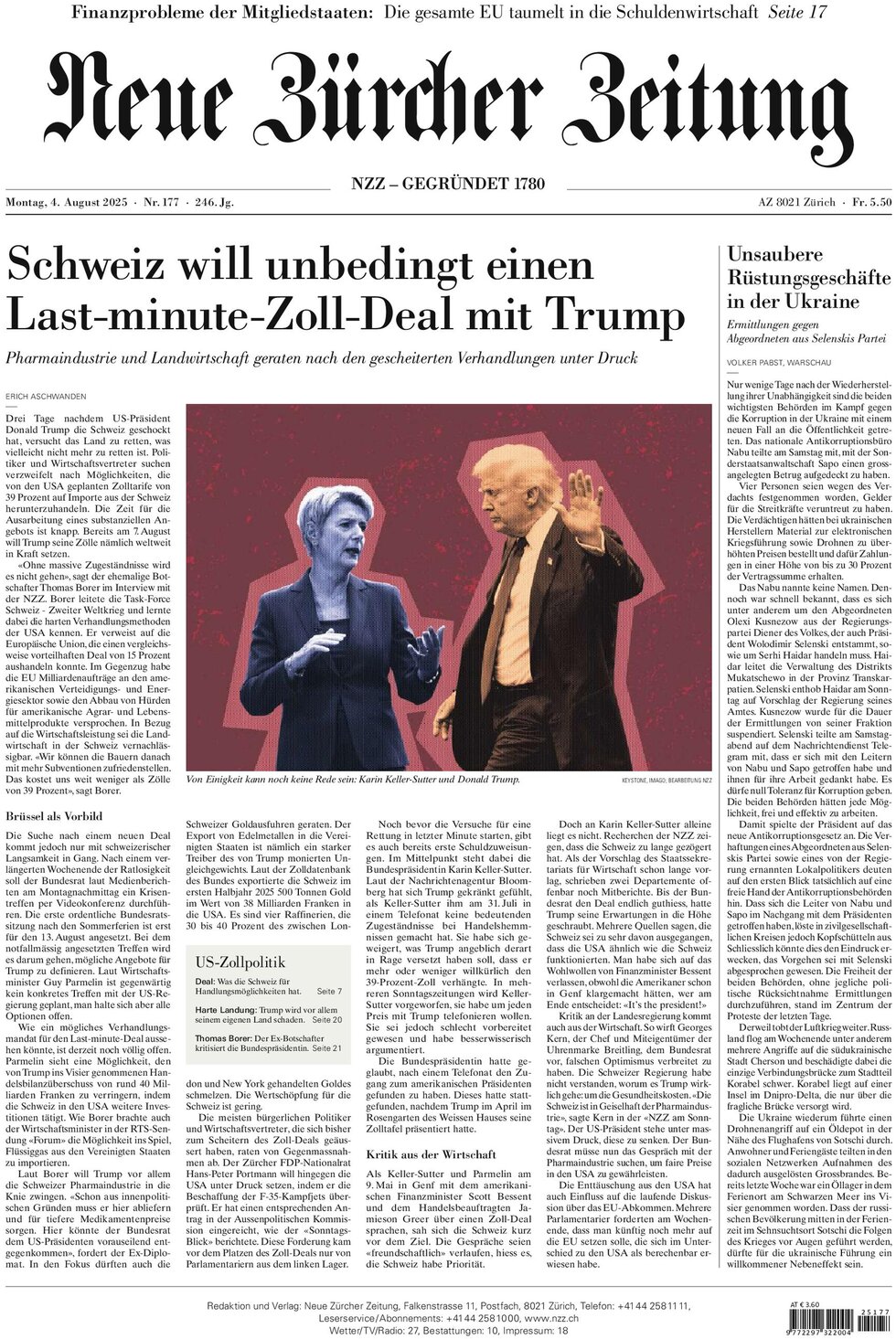 NZZ (Neue Zürcher Zeitung) - Front Page - 08/04/2025