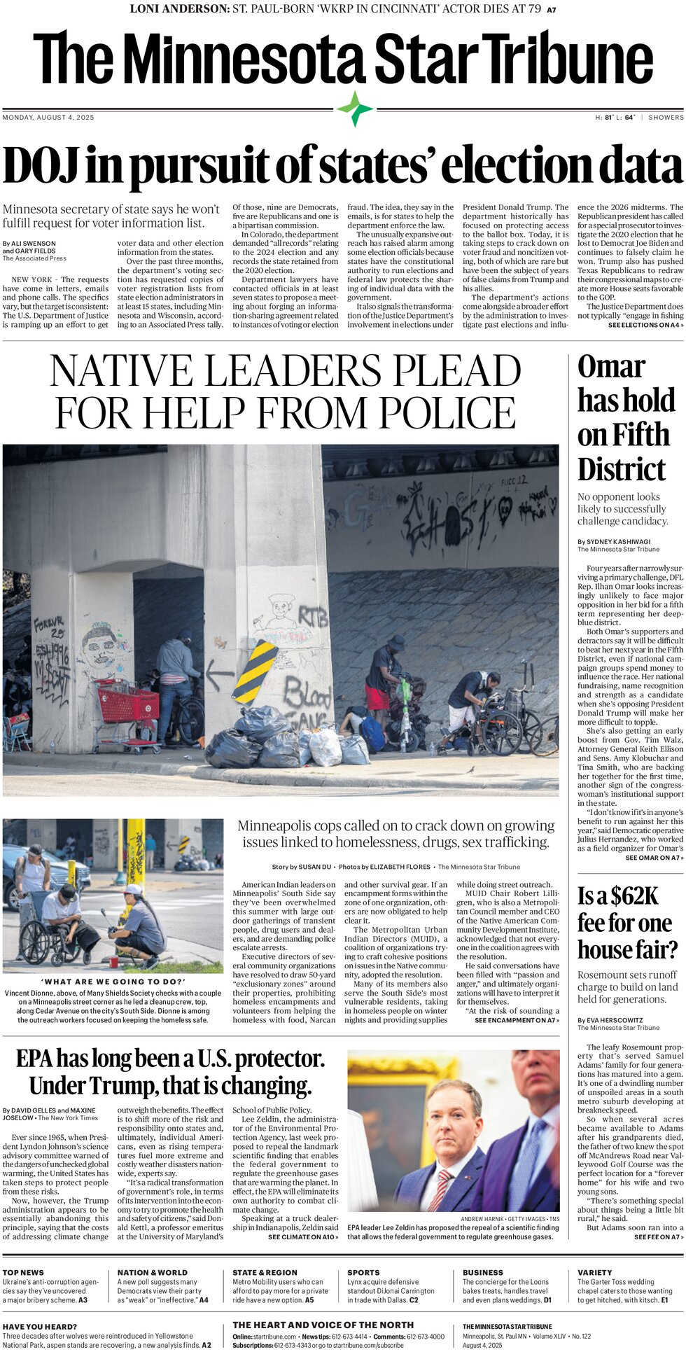 The Minnesota Star Tribune - Cover - 08/04/2025