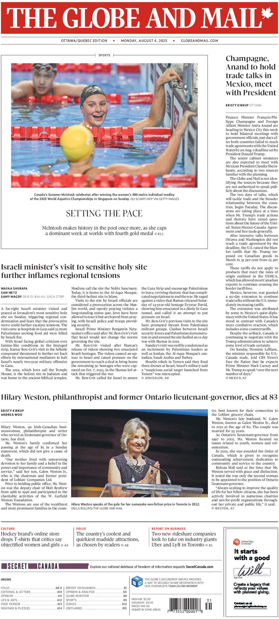 The Globe and Mail - Front Page - 08/04/2025