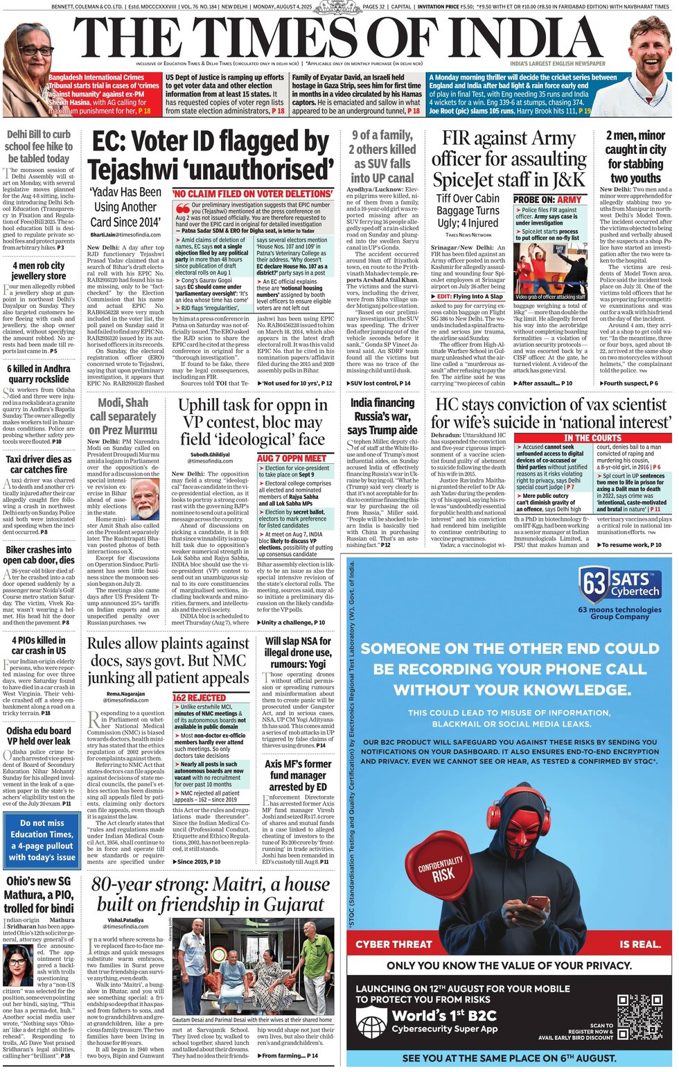The Times of India - Front Page - 08/04/2025