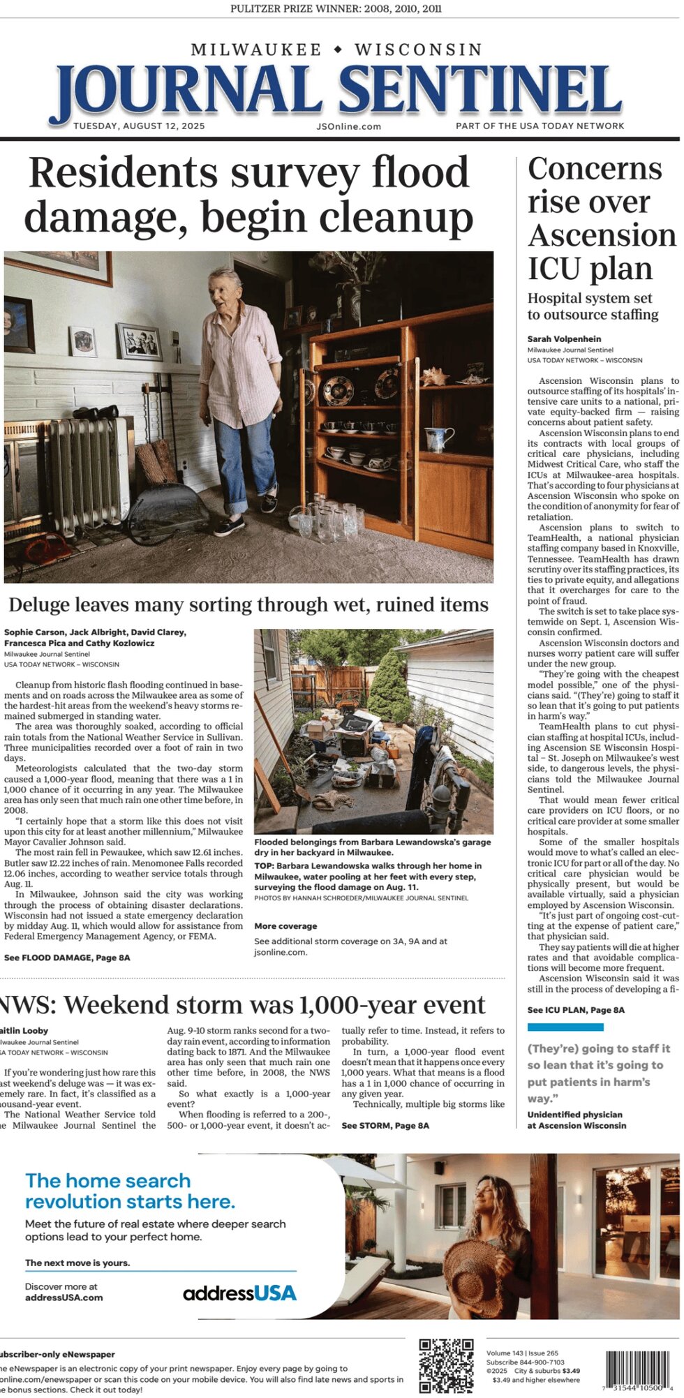 Milwaukee Journal Sentinel Today's Front Page, 12/08/2025