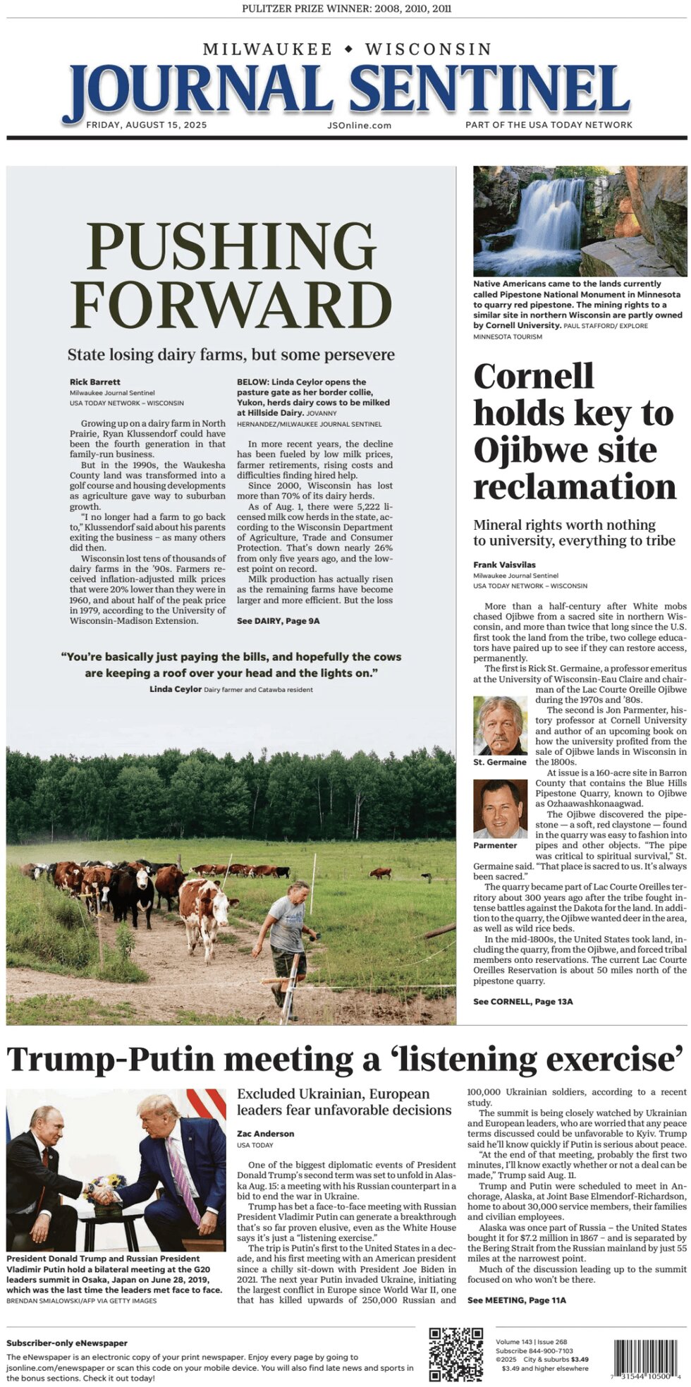 Milwaukee Journal Sentinel - Cover - 08/15/2025