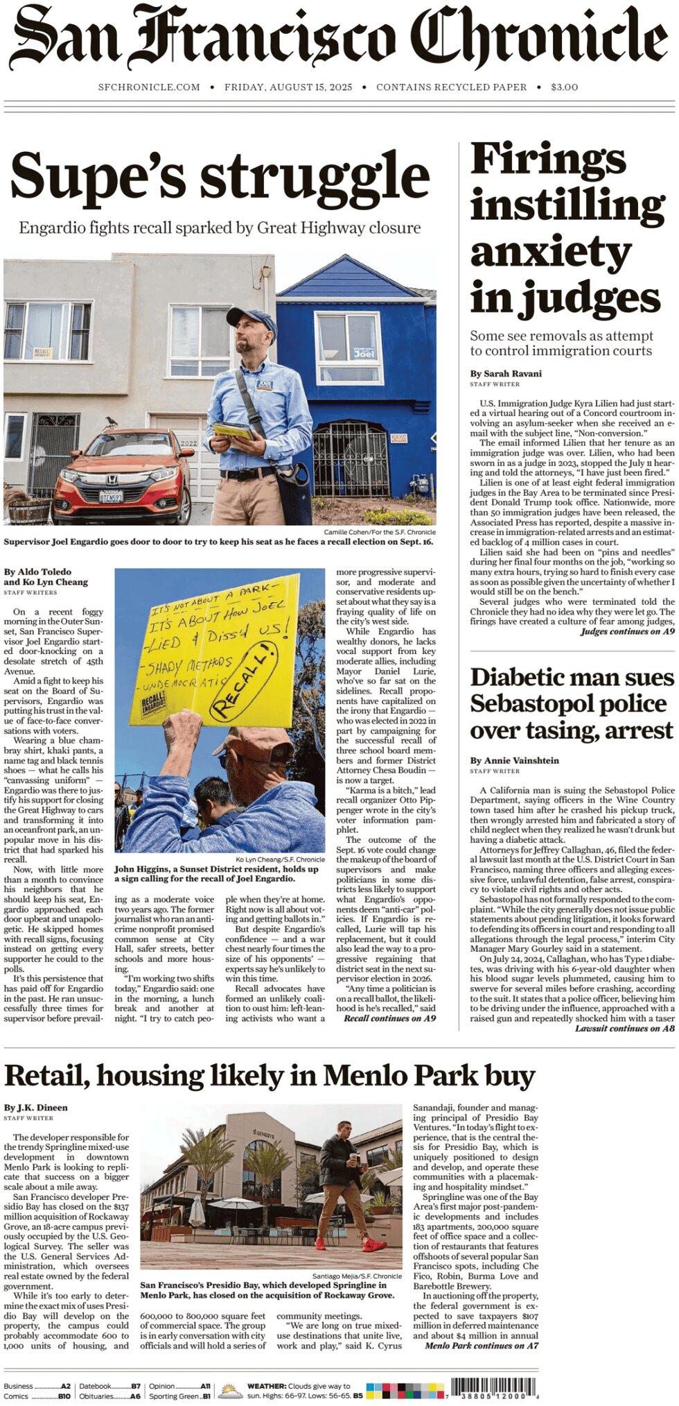 San Francisco Chronicle - Cover - 08/15/2025