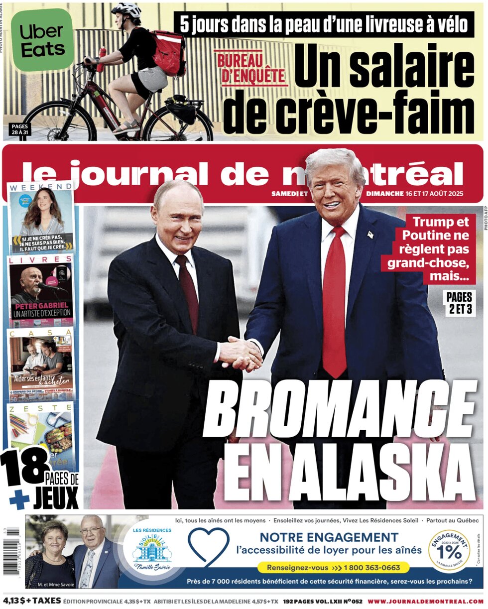 Le Journal de Montréal - Front Page - 08/16/2025