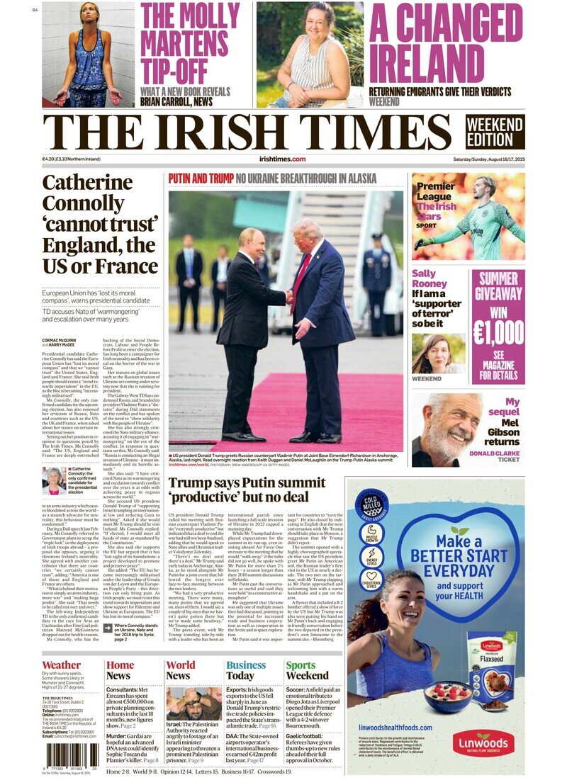 The Irish Times - Front Page - 08/17/2025