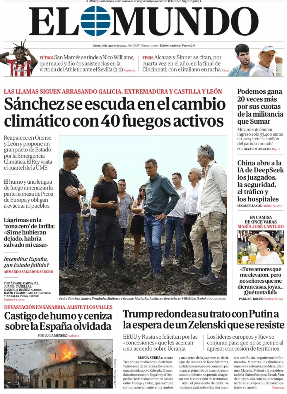 El Mundo - Front Page - 08/18/2025