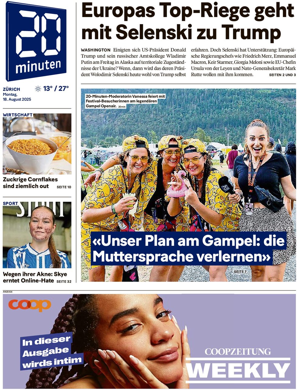 20 Minuten - Front Page - 08/18/2025