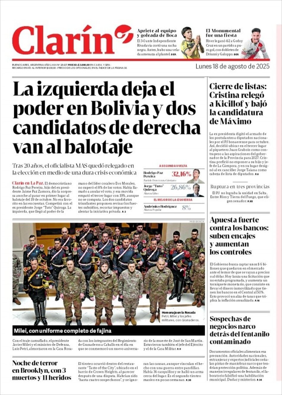 Clarín - Front Page - 08/18/2025