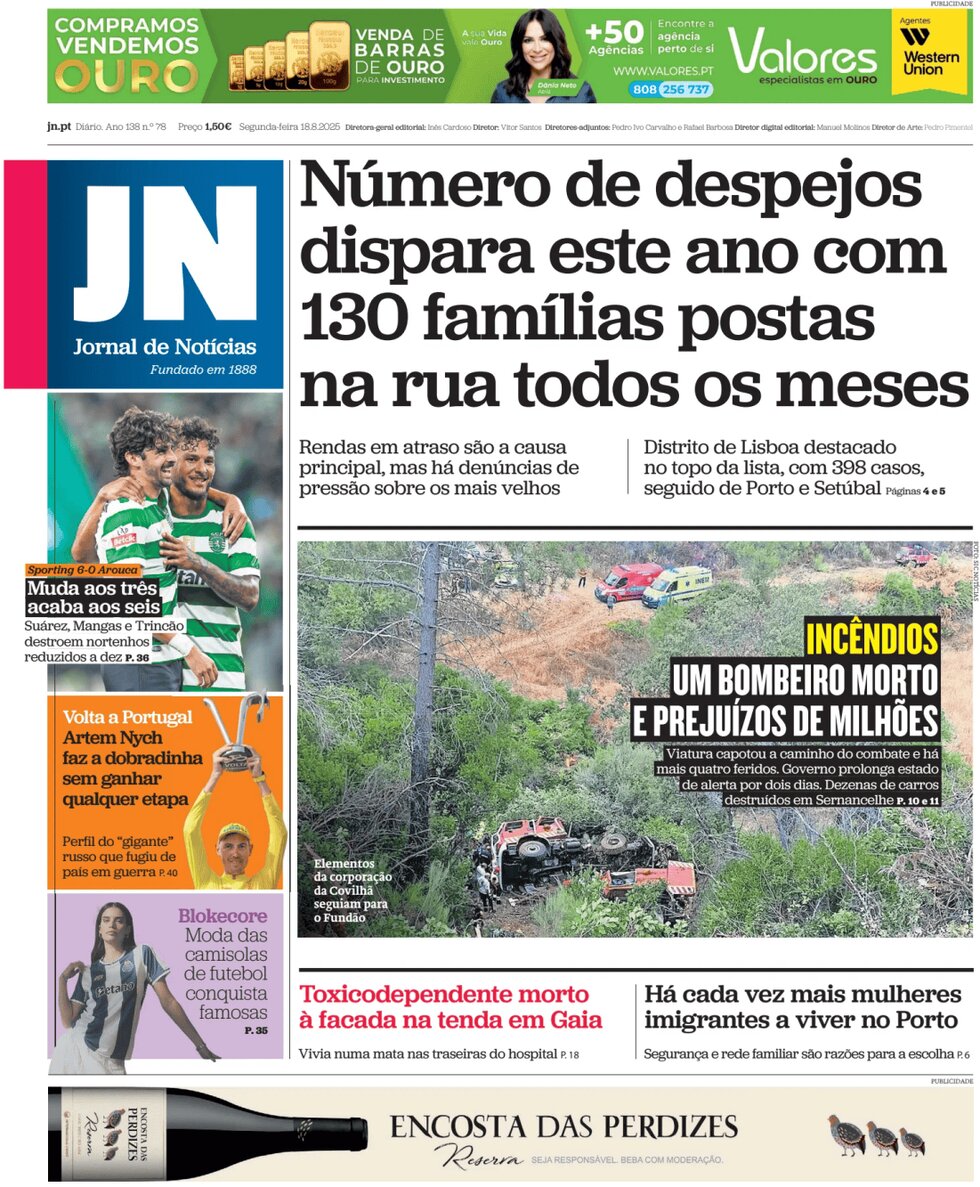 Jornal de Notícias - Front Page - 08/18/2025