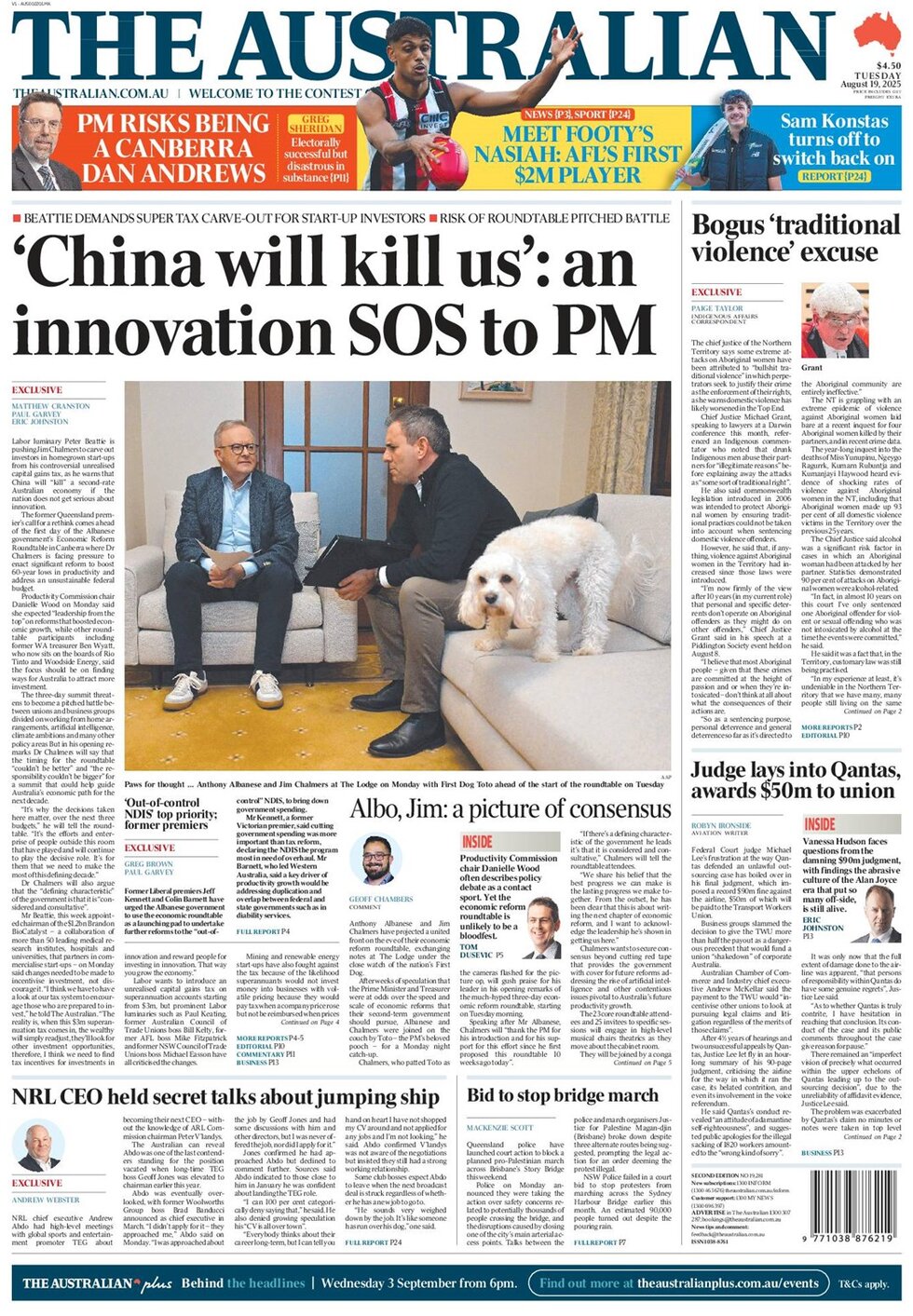 The Australian - Front Page - 08/19/2025