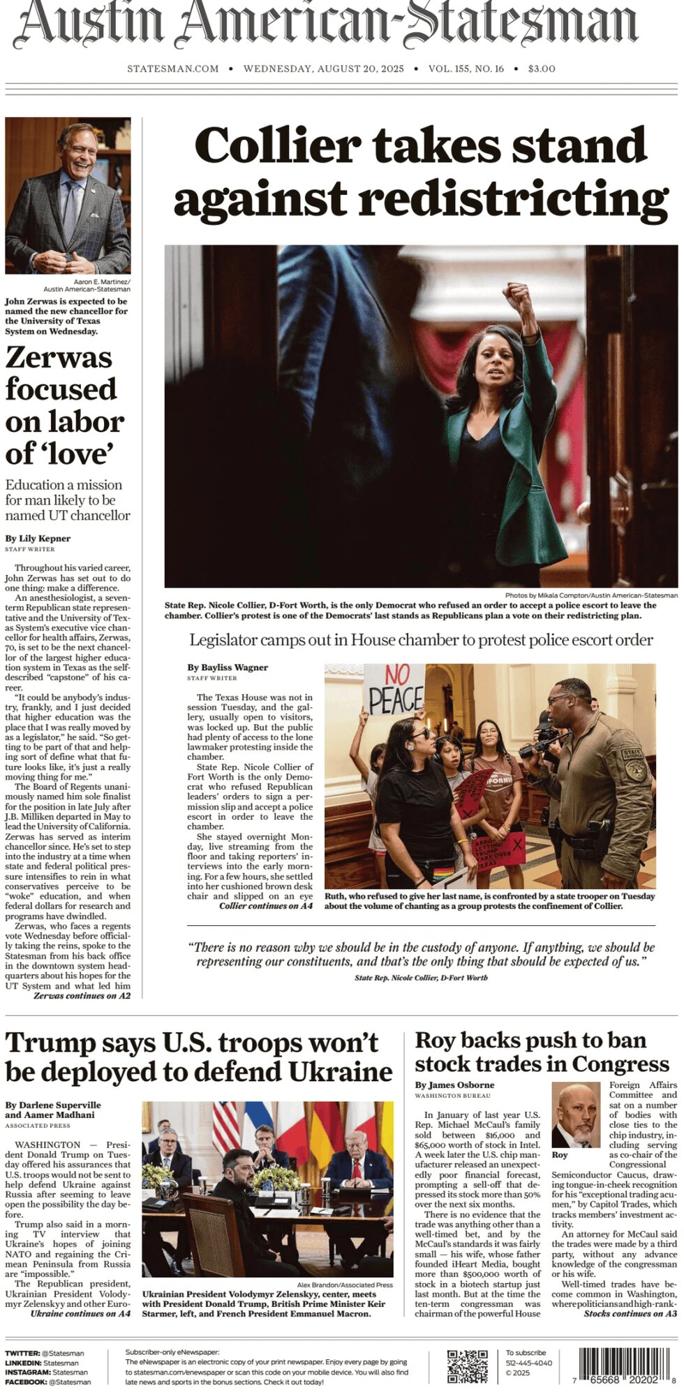 Austin American-Statesman - Cover - 08/20/2025
