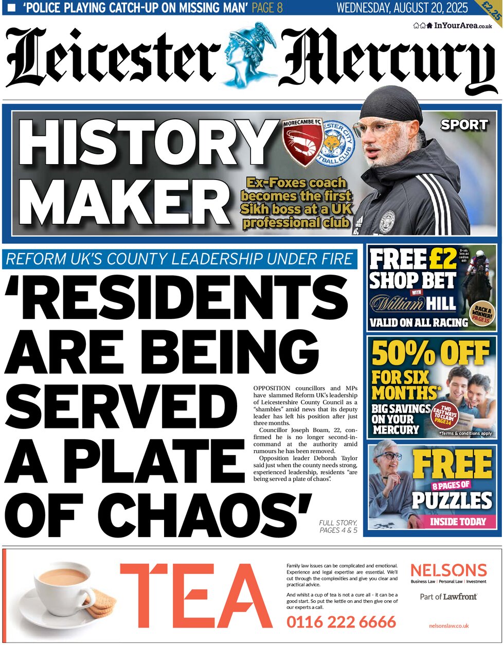 Leicester Mercury - Front Page - 08/20/2025