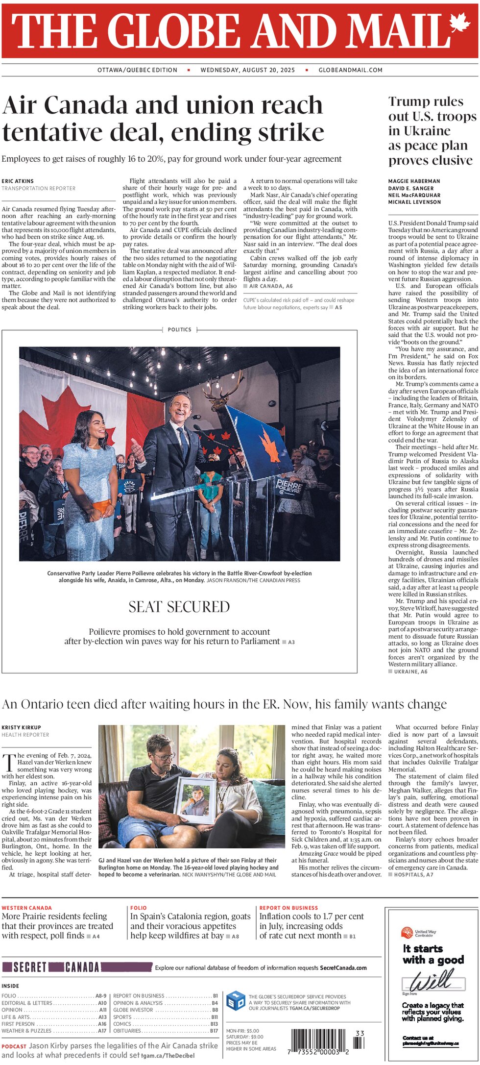 The Globe and Mail - Front Page - 08/20/2025
