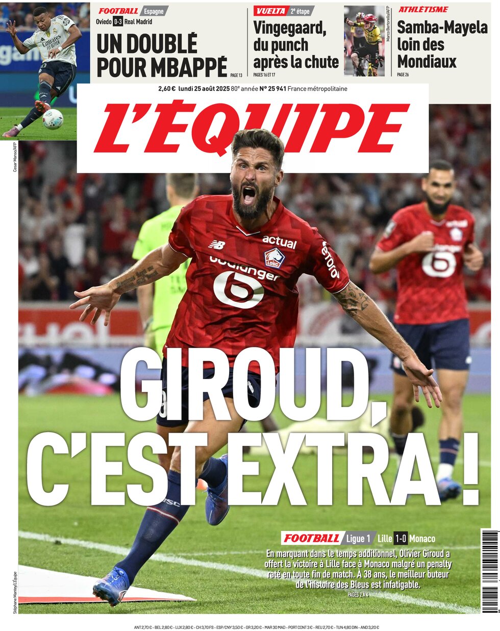 L'Equipe - Front Page - 08/25/2025