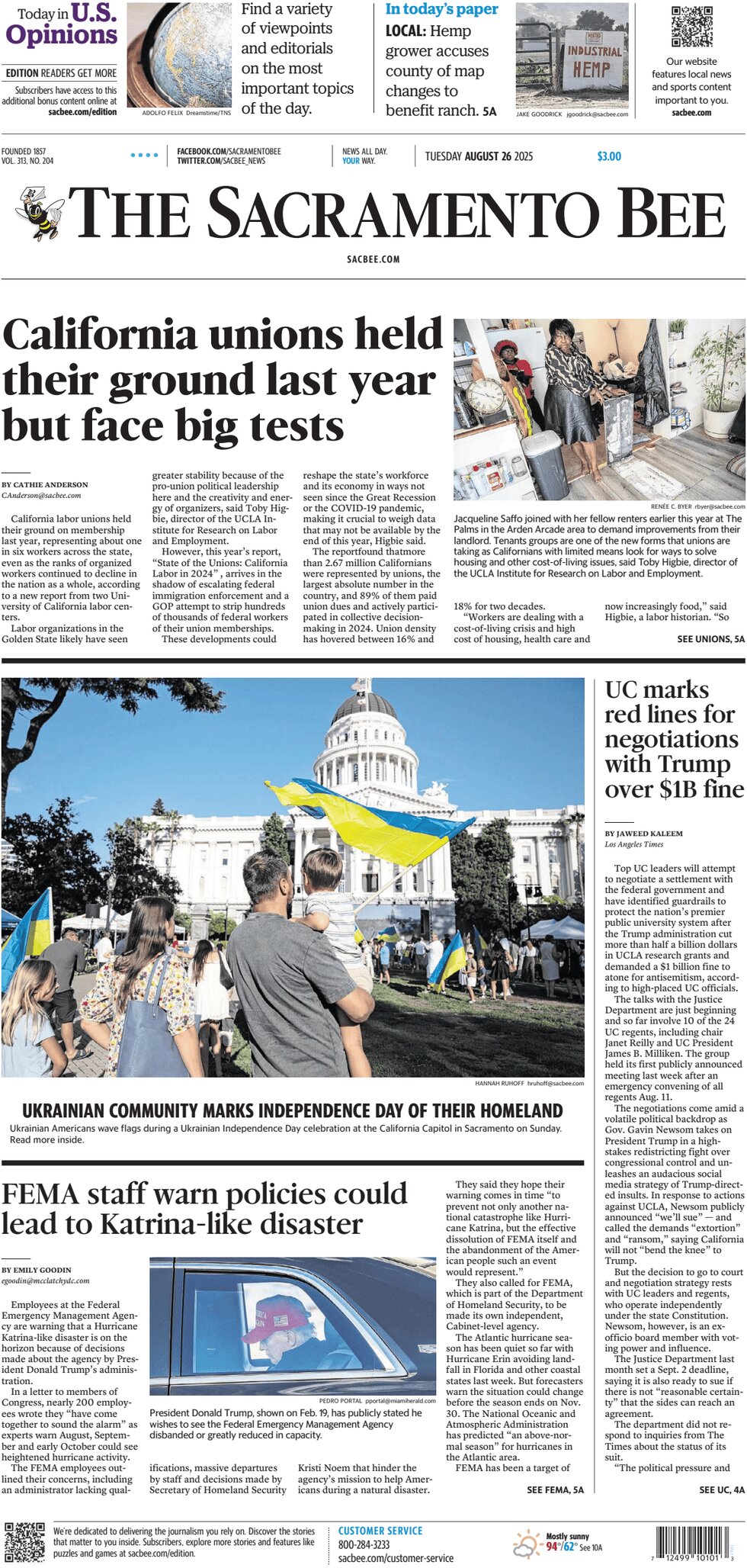 The Sacramento Bee - Cover - 08/26/2025