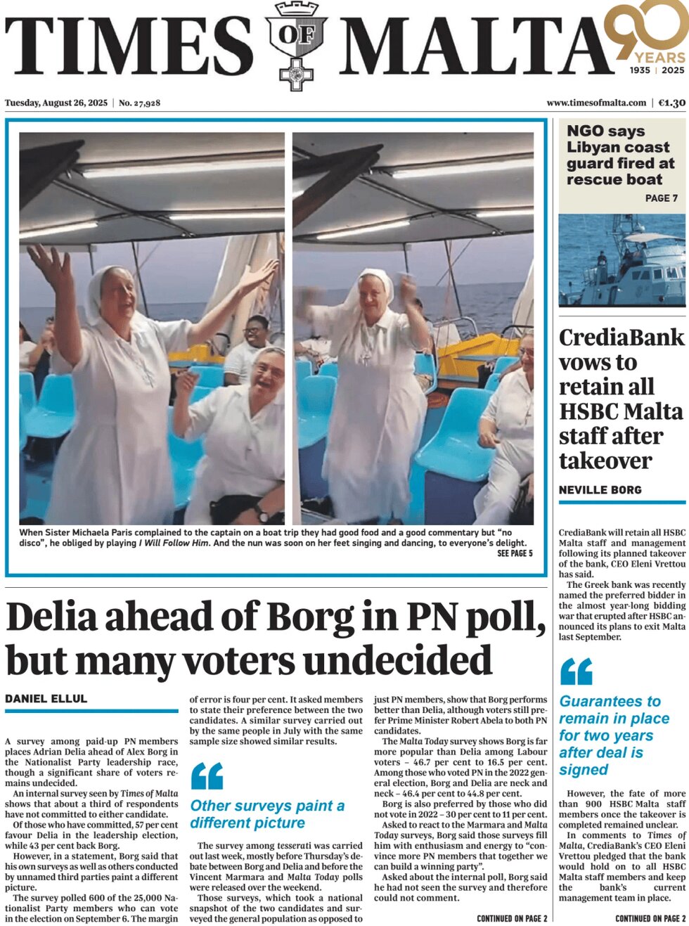 Times of Malta - Front Page - 08/26/2025