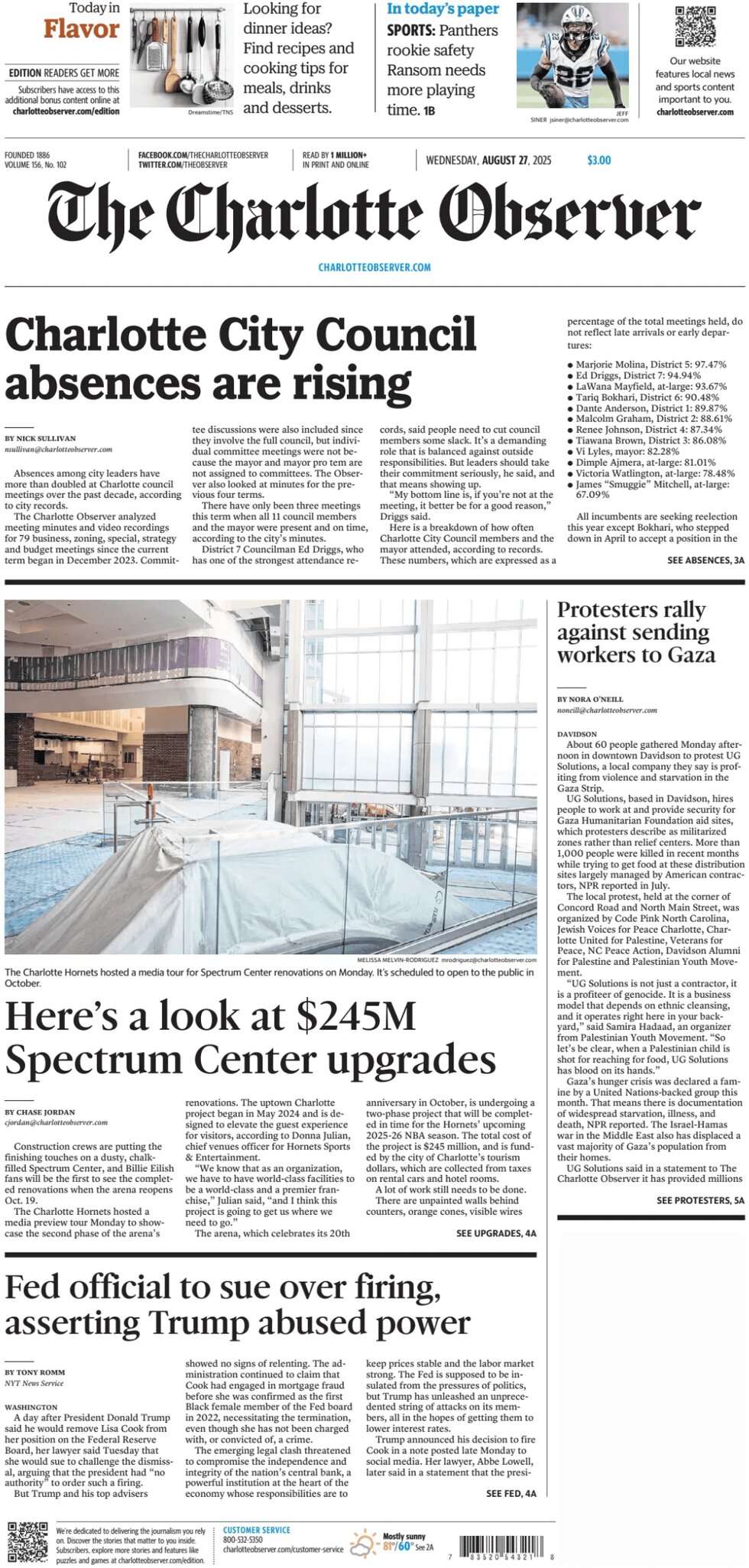 The Charlotte Observer - Cover - 08/27/2025